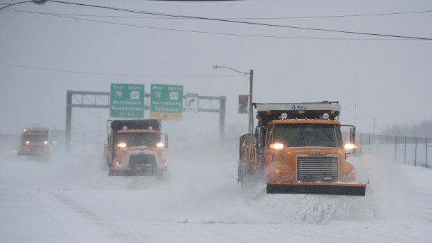 Plow trucks were out early on Lehigh Street during the Blizzard of 2016 on Saturday, Jan. 23, 2016. (Chris Shipley/The Morning Call)