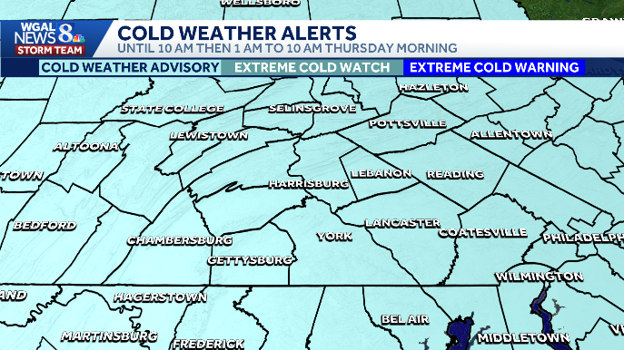NWS issues third cold weather advisory this week for Pa.