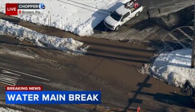 Crews work to repair water main break in Bristol, Pennsylvania