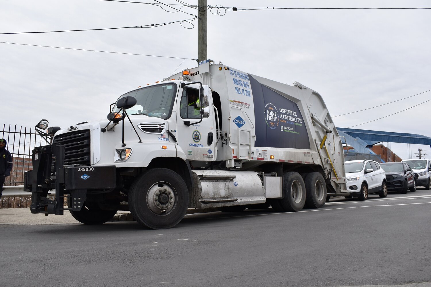 A sanitation truck is stationed in Kensington for the announcement of the expanded twice-a-week trash collection program Monday, Jan. 5, 2026.