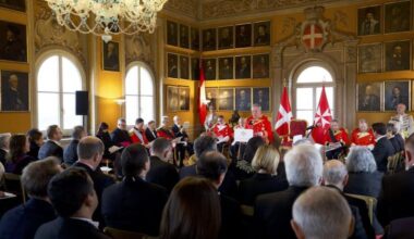 Grand Master Fra’ John Dunlap addresses the diplomatic corps accredited to the Sovereign Military Order of Malta at the Magistral Villa on Rome’s Aventine Hill on Saturday, Jan. 10, 2026.