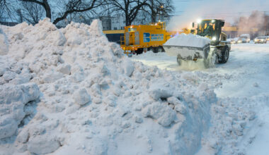 City crews remove snow from the road following the Jan. 25, 2026, storm.