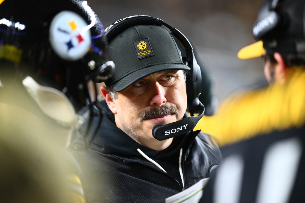 Offensive coordinator Arthur Smith of the Pittsburgh Steelers reacts in the fourth quarter of an NFL wild card playoff game against the Houston Texans at Acrisure Stadium on January 12, 2026 in Pittsburgh, Pennsylvania.