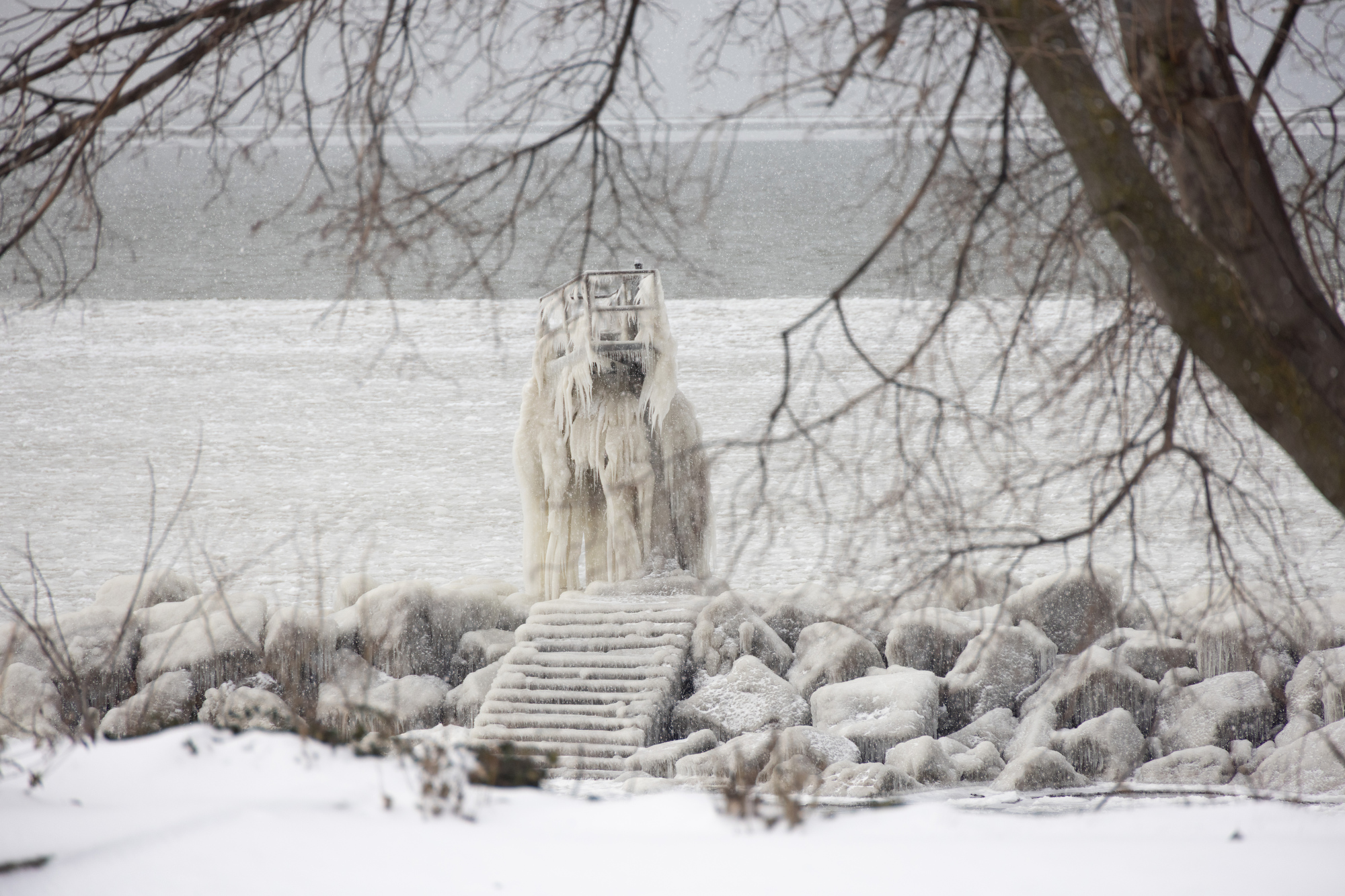 beautiful ice sculptures along the lake erie shoreline