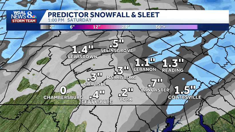 Snow headed for south-central PA Saturday: Timing, totals