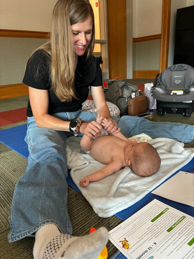 Classes on infant massage, as shown, are offered at Achievement Center of LECOM Health in Erie PA