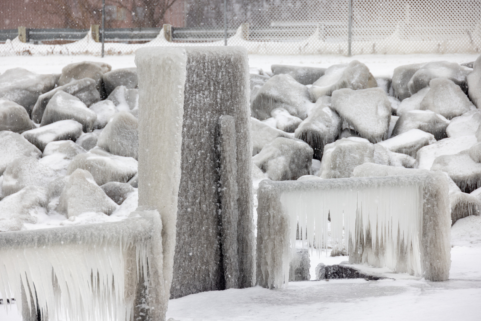 beautiful ice sculptures along the lake erie shoreline