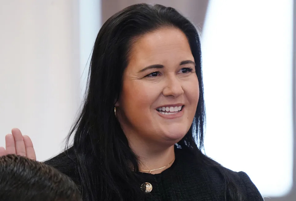 Emily Mosco Merski is sworn in as Erie County Common Pleas Court judge in Courtroom H during a ceremony at the Erie County Courthouse in Erie on Jan. 5.