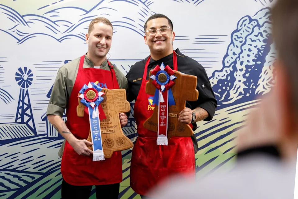Army Sgt. Nicolas Adame and Navy Culinary Specialist Second Class Jonathan Ortiz and teammates competed head-to-head at the at the Farm Show’s 2026 Army vs. Navy Cookoff using Pennsylvania-grown ingredients, highlighting the connection between the Commonwealth’s agricultural producers and the military’s commitment to nutrition, readiness, and excellence.