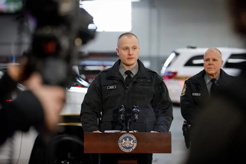 HARRISBURG, Pa., Jan. 29, 2026 — Sergeant Logan Brouse, director of the Pennsylvania State Police Communications Office, speaks during an event unveiling advanced patrol vehicle upgrades designed to enhance safety, visibility, and communication for troopers and motorists.