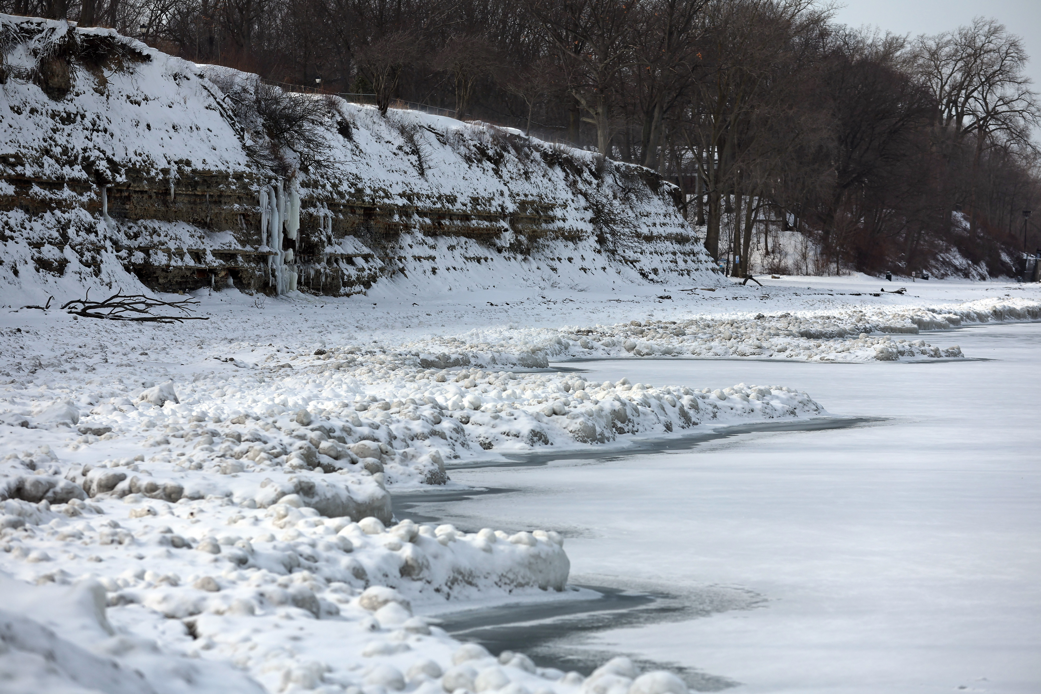 Winter ice formations along the shore of Lake Erie