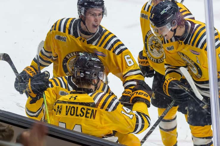 Erie Otters at Sarnia Sting Jan 9, 2026. Photo by Metcalfe Photography. 