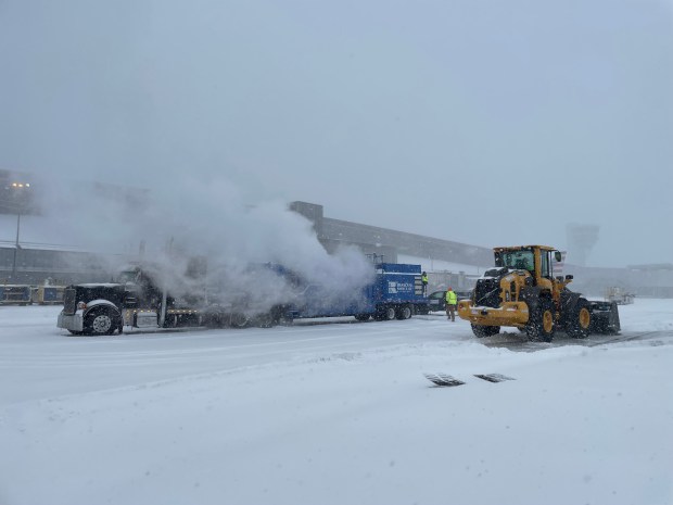 The heavy equipment is out Sunday morning at Philadelphia International. (COURTESY OF PHL)