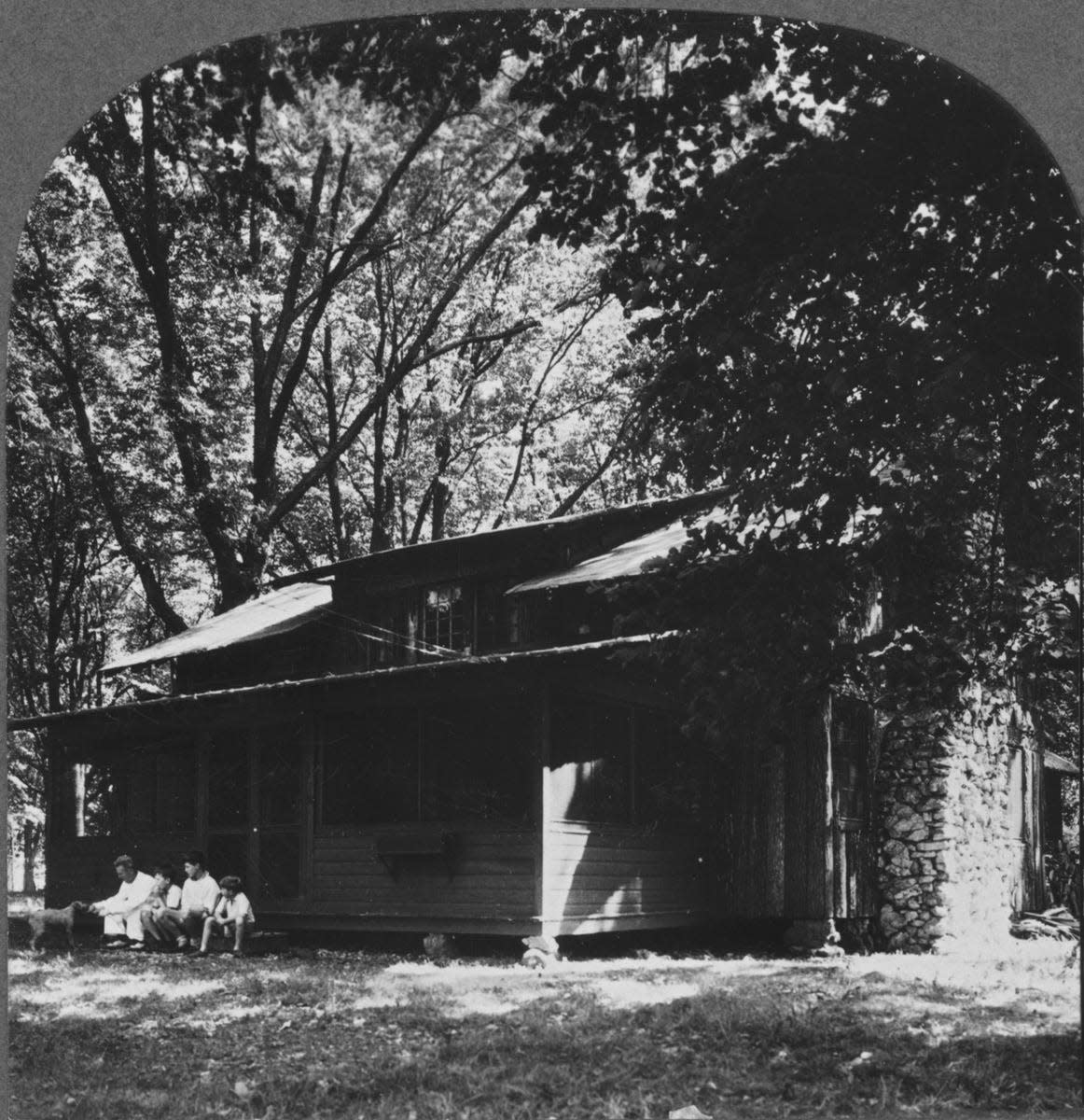 President Rutherford B. Hayes' cottage on Mouse Island. The island is for sale, with an asking price of $5 million. The people pictured are unknown. The cottage no longer exists.