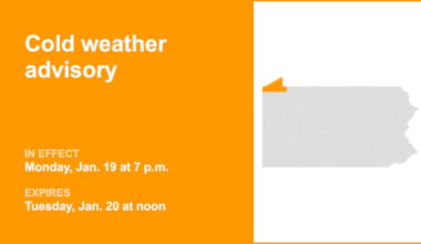 Update: Northern Erie and Southern Erie placed under a cold weather advisory until Tuesday midday