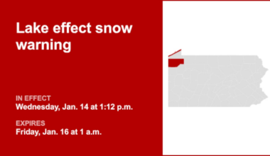 Northern Erie and Crawford County placed under a lake effect snow warning until 1 a.m. Friday