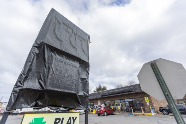 The covered signs of the Convenient Food Mart in Avoca on Thursday, Jan. 15, 2026. (JASON ARDAN / STAFF PHOTOGRAPHER)