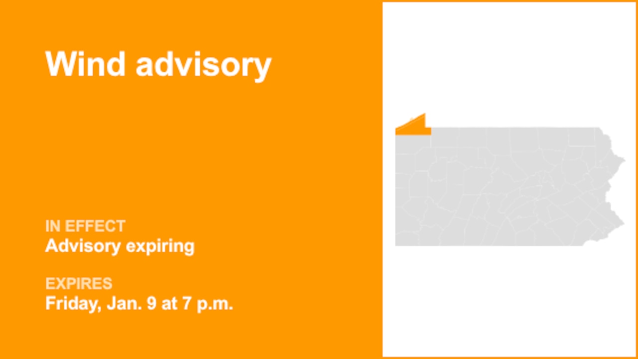 Update: The current wind advisory for Northern Erie and Southern Erie will be expiring at 7 p.m.
