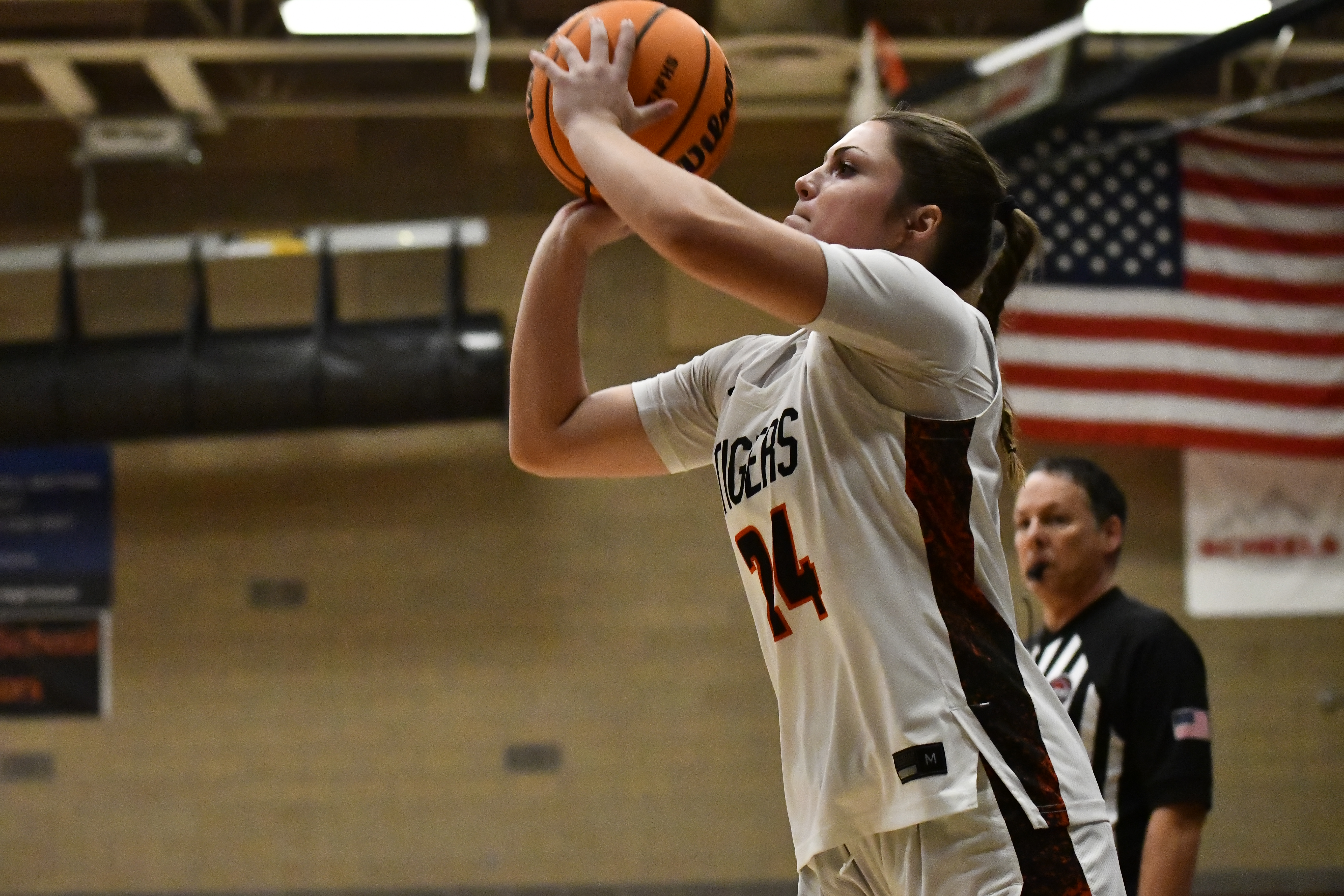 Erie's Natalie Fetters takes a 3-pointer during Mead's road game...