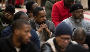Sharif Street participates in Friday prayer at Masjidullah mosque in Northwest Philadelphia recently.
