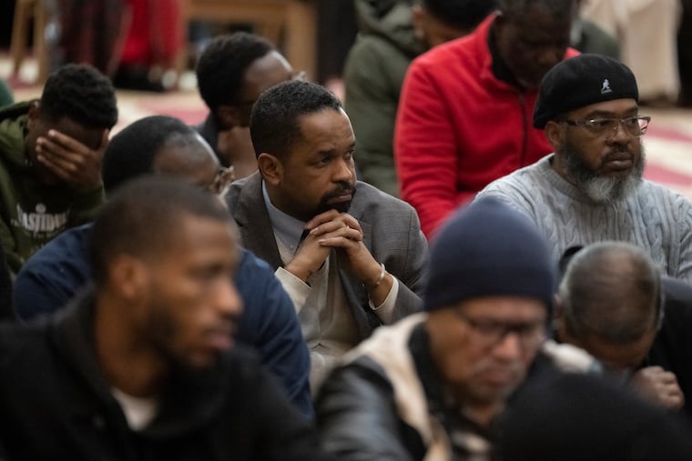 Sharif Street participates in Friday prayer at Masjidullah mosque in Northwest Philadelphia recently.