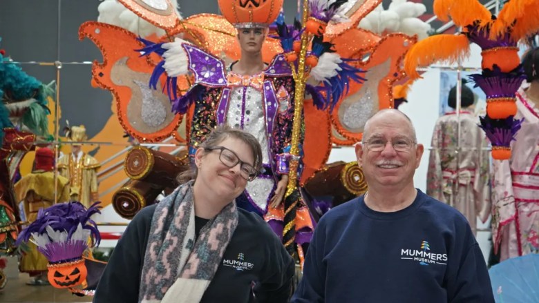 Mummers museum coordinator Cheyenne McClain-Cohen and curator Mark Montanaro. (Nick Kariuki/Billy Penn)