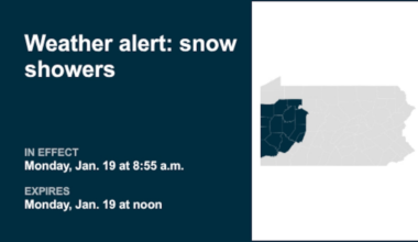 Weather alert announced for snow showers in part of Pennsylvania until Monday midday