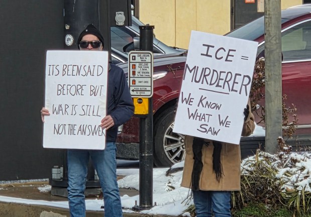 Protesters in Lansdowne on Monday afternoon (ALEX ROSE -DAILY TIMES)