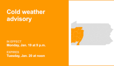 Update: Cold weather advisory for part of Pennsylvania for Monday and Tuesday – negative wind chills