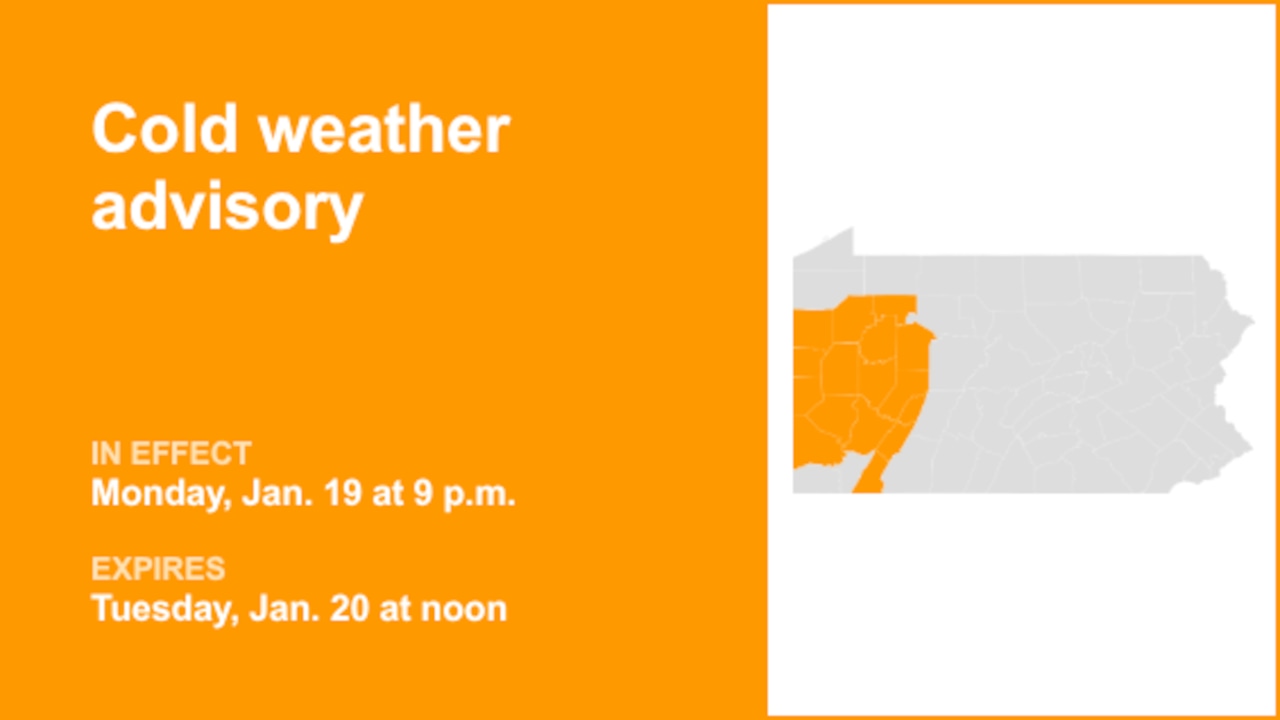 Update: Cold weather advisory for part of Pennsylvania for Monday and Tuesday – negative wind chills