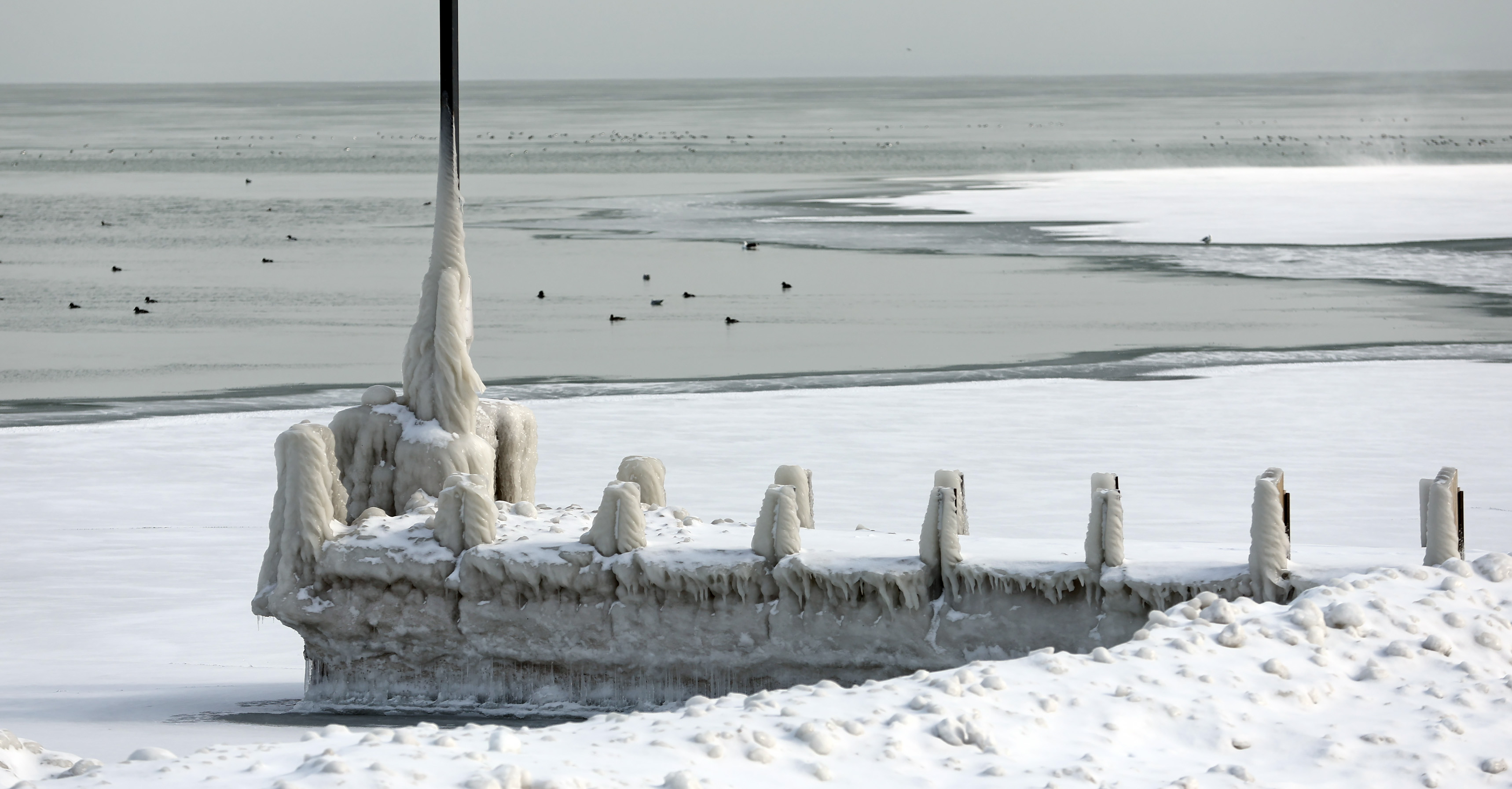 Winter ice formations along the shore of Lake Erie