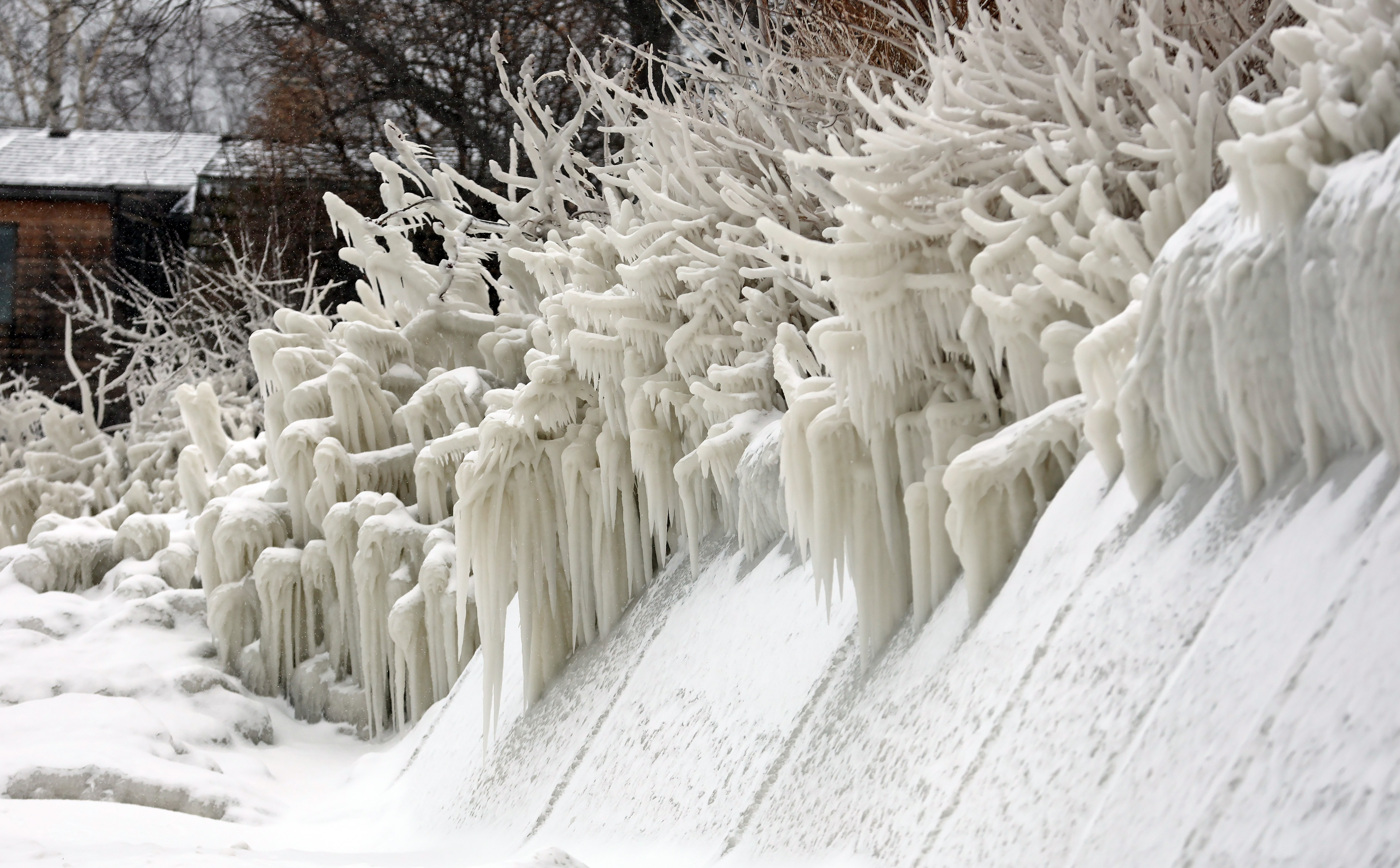 Winter ice formations along the shore of Lake Erie