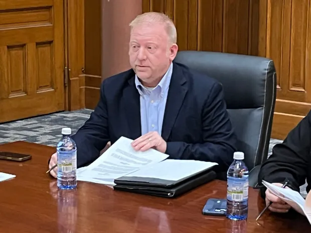 Scranton City Councilman Tom Schuster participates in a caucus Dec. 18, 2025 to discuss council's coming reorganization. He was the only member of the next council to express interest in serving as council president. (JEFF HORVATH/STAFF PHOTO)