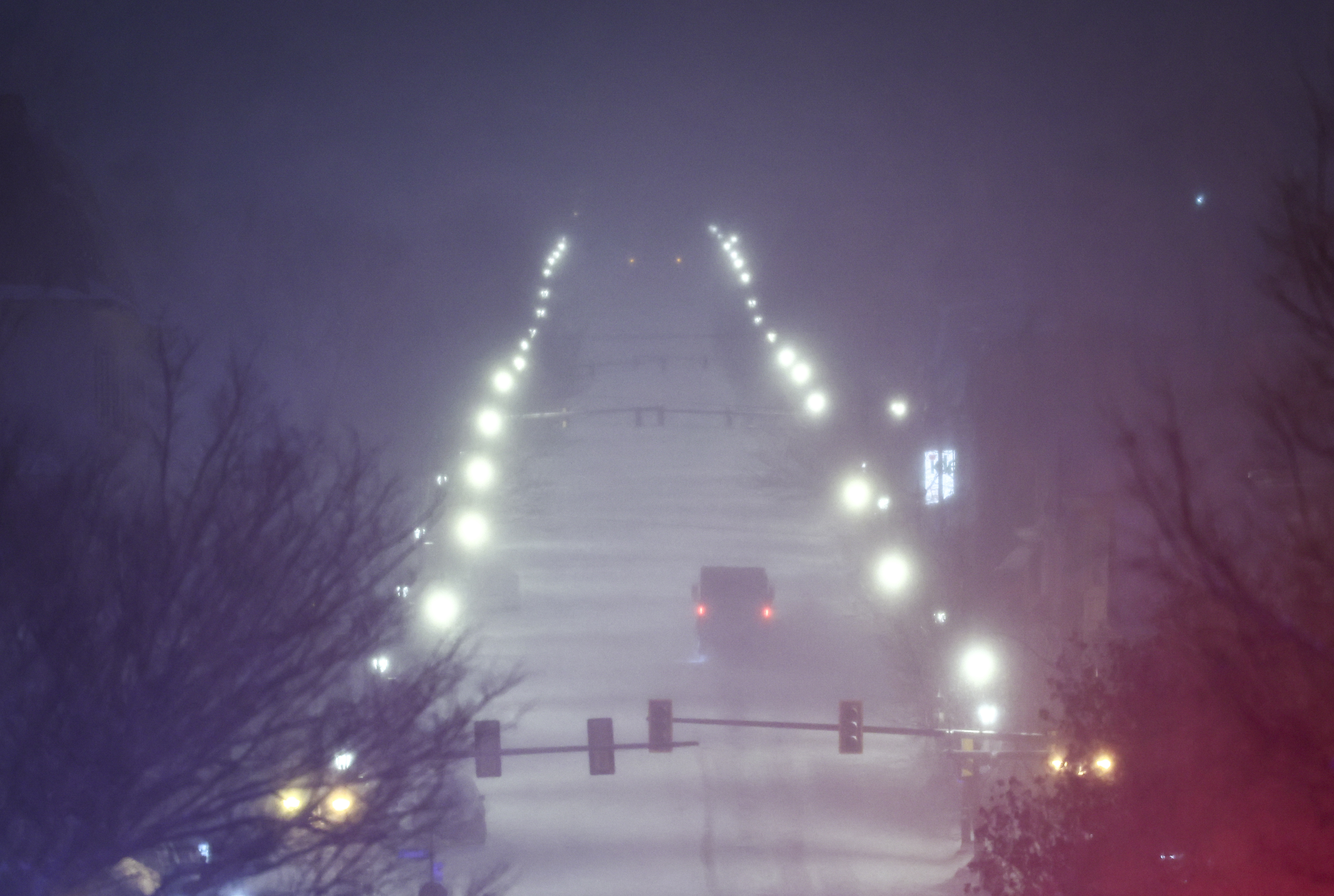 Visibility begins to lessen as a salting truck treats Northampton Street in Easton’s West Ward around 7:05 a.m. Sunday, Jan. 25, 2026.