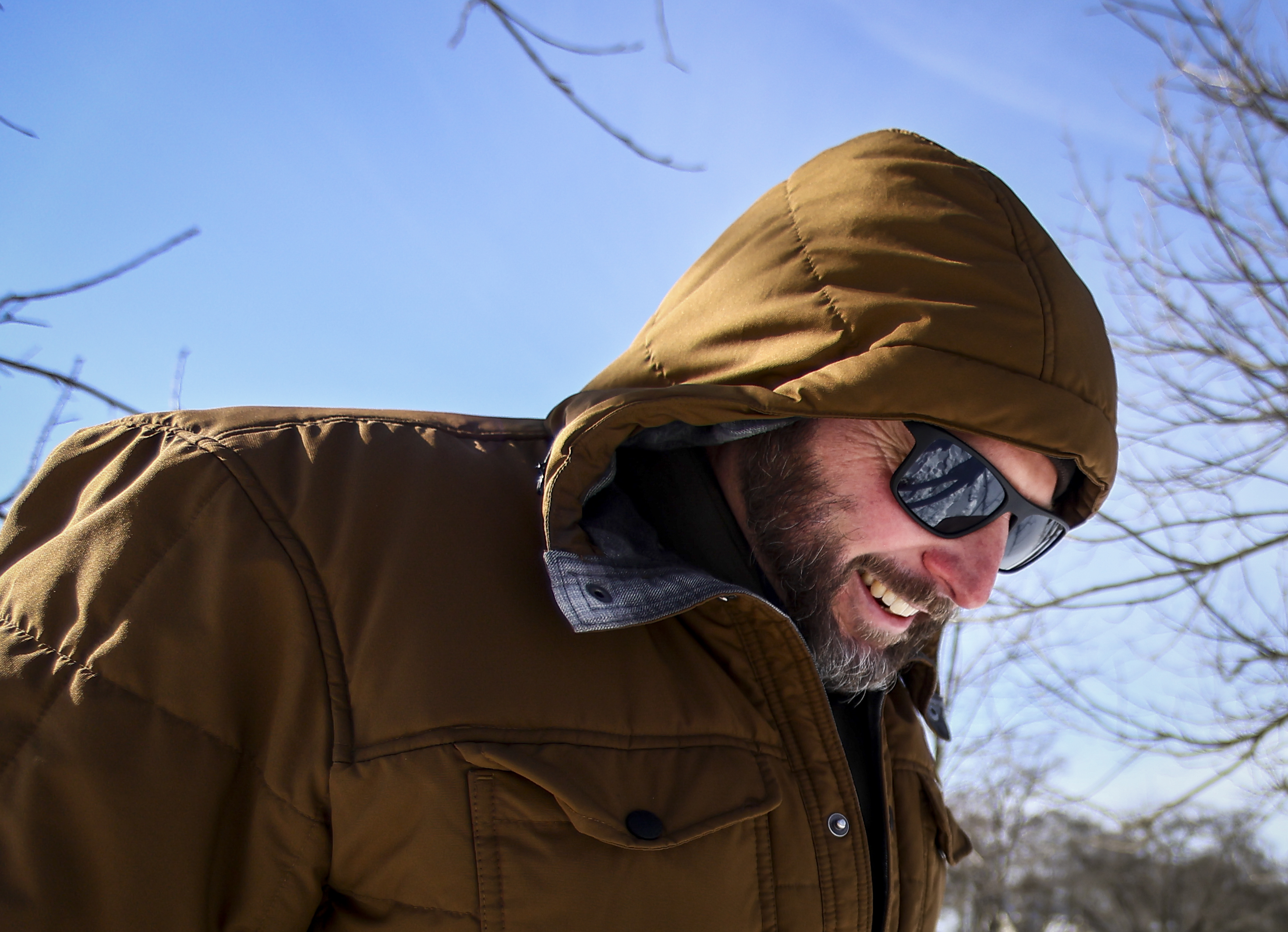 Lehighvalleylive.com reporter Kurt Bresswein looks down to  watch his footing but also keep an eye out for wildlife prints in the snow as he joins the Wildlands Conservancy in a Winter Wildlife Snowshoe excursion Wednesday, Jan. 28, 2026, through Janet Johnston Housenick and William D. Housenick Memorial Park and Archibald Johnston Conservation Area in Bethlehem Township.