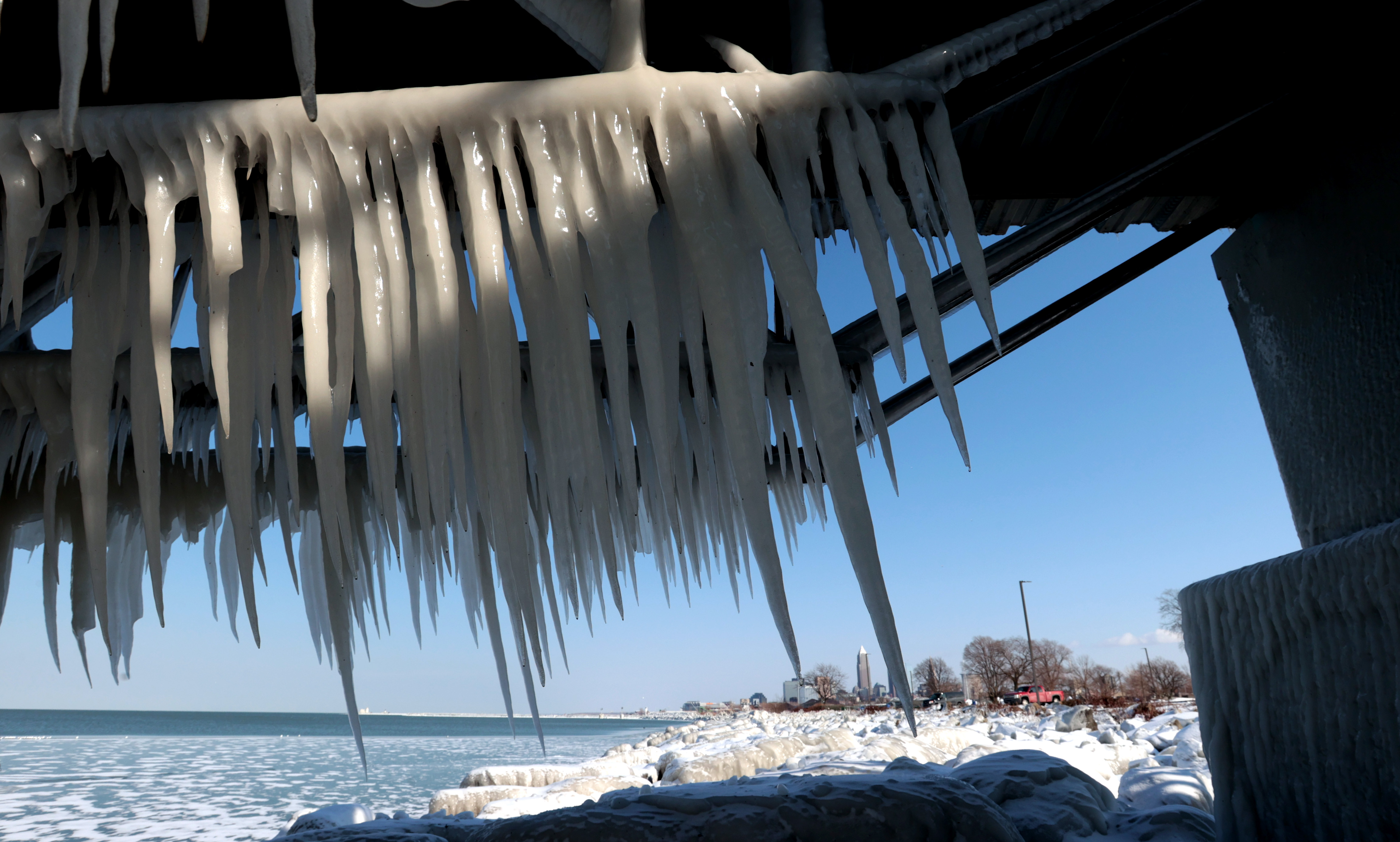 Winter ice formations along the shore of Lake Erie