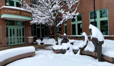 Piles of snow on Gannon University Erie Campus. (Photo/Gannon University)