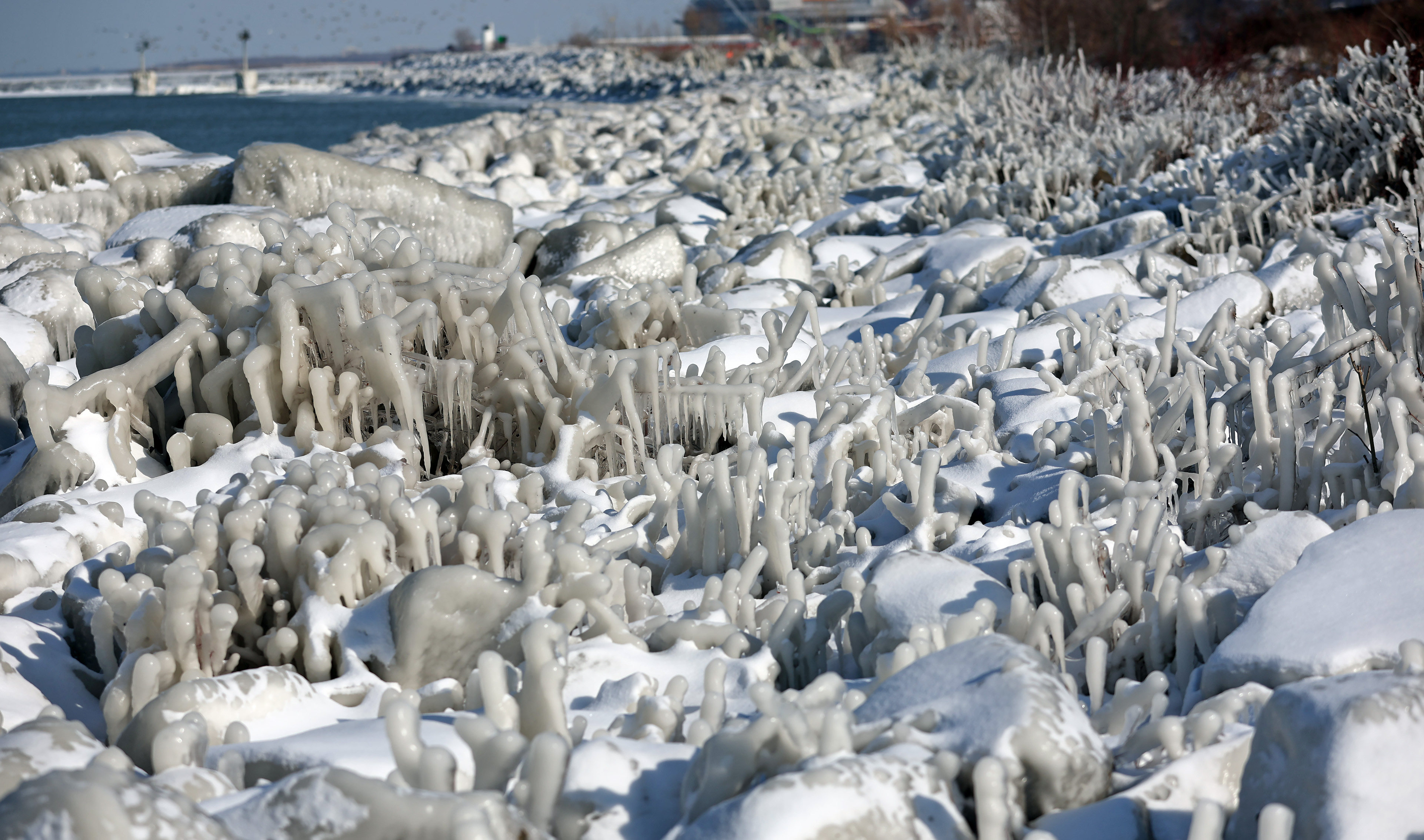 Winter ice formations along the shore of Lake Erie