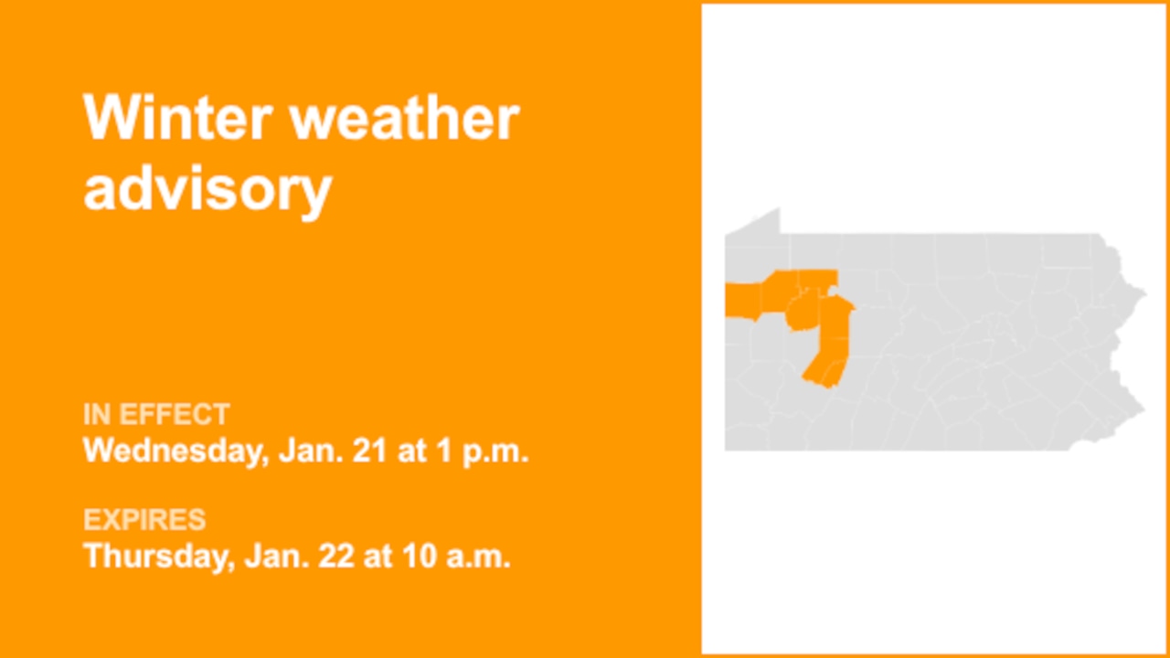 Winter weather advisory affecting part of Pennsylvania Wednesday and Thursday