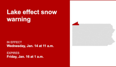 Lake effect snow warning in place for Southern Erie until 1 a.m. Friday