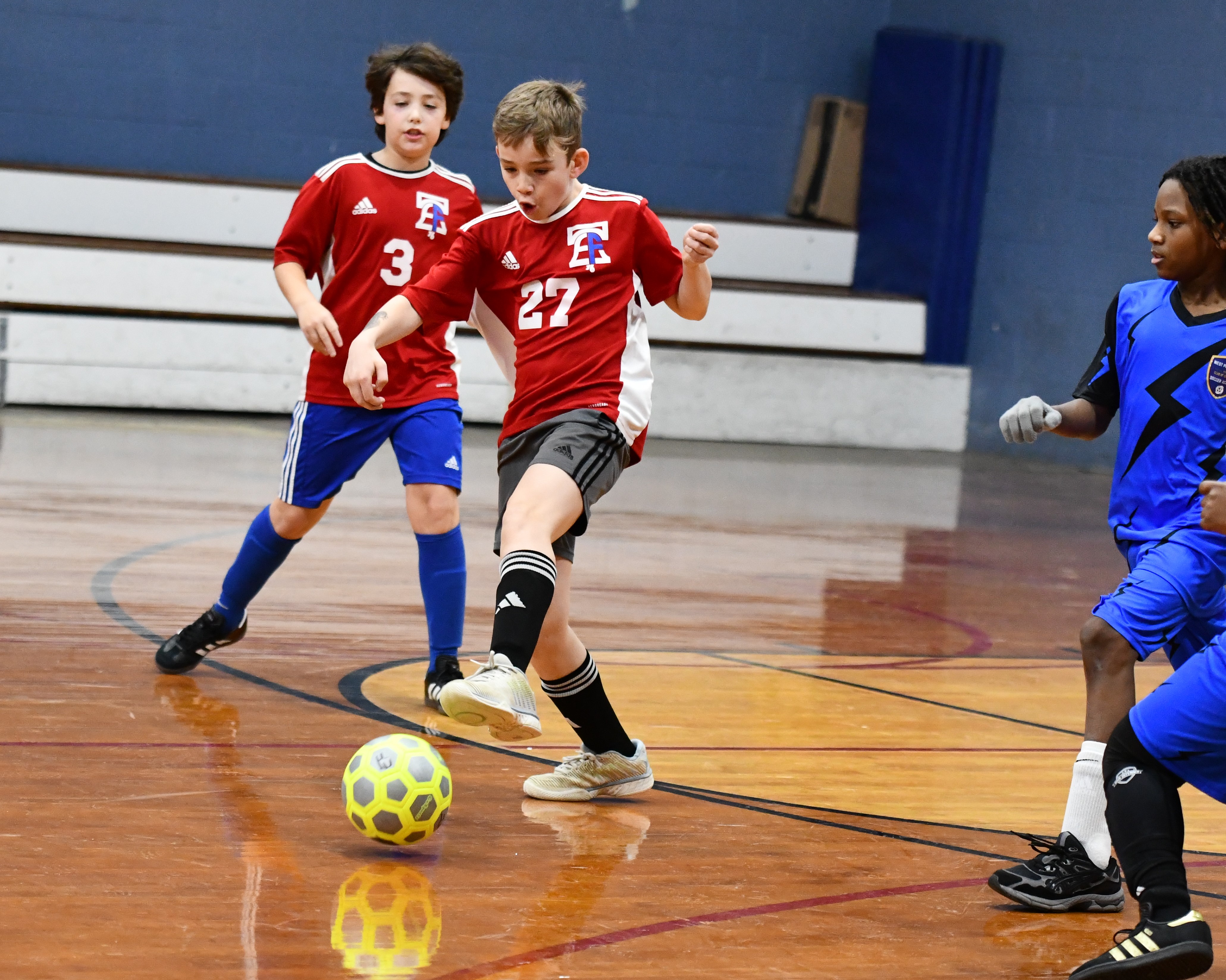 East Falls Joe Lewandowski clears the ball from the defensive...