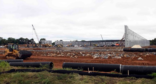 Construction is underway on a 930,000-square-foot warehouse at Schaeffer Road and Route 222 in Maidencreek Township. (BILL UHRICH/READING EAGLE)