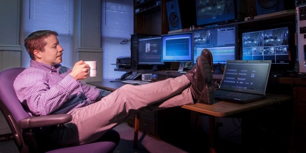 Matthew Mellen, director of technology and communicationat Trinity Lutheran Church in Reading, in the control room in 2016. (Courtesy of Trinity Lutheran Church)