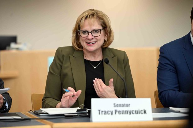 State Sen. Tracy Pennycuick speaks during a public hearing of the Senate Majority Policy Committee on improving reading outcomes at the Daniel Boone Middle School in Amity Township on Monday, Jan. 12, 2026. (BILL UHRICH/READING EAGLE)