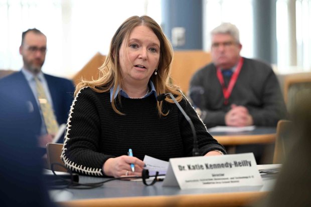 Dr. Katie Kennedy-Reilly, director of curriculum, instruction, assessment and technology at the Souderton School District, speaks during a public hearing with the Senate Majority Policy Committee on improving reading outcomes at the Daniel Boone Middle School in Amity Township on Monday, Jan. 12, 2026. (BILL UHRICH/READING EAGLE)