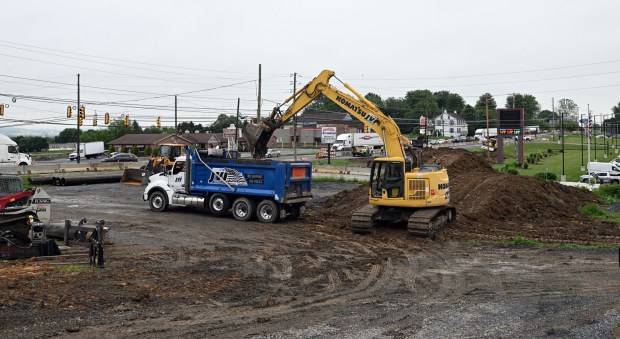 Construction has begun on the roundabout at Route 222 and Long Lane in Maxatawny Township. (BILL UHRICH/READING EAGLE)