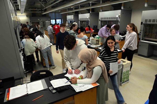 Participants take a rocks and minerals test during the Berks County Science Olympiad at Kutztown University on Thursday, Jan. 8, 2026. (BILL UHRICH/READING EAGLE)