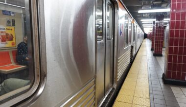 The subway train at the South Street station on the Broad Street line.