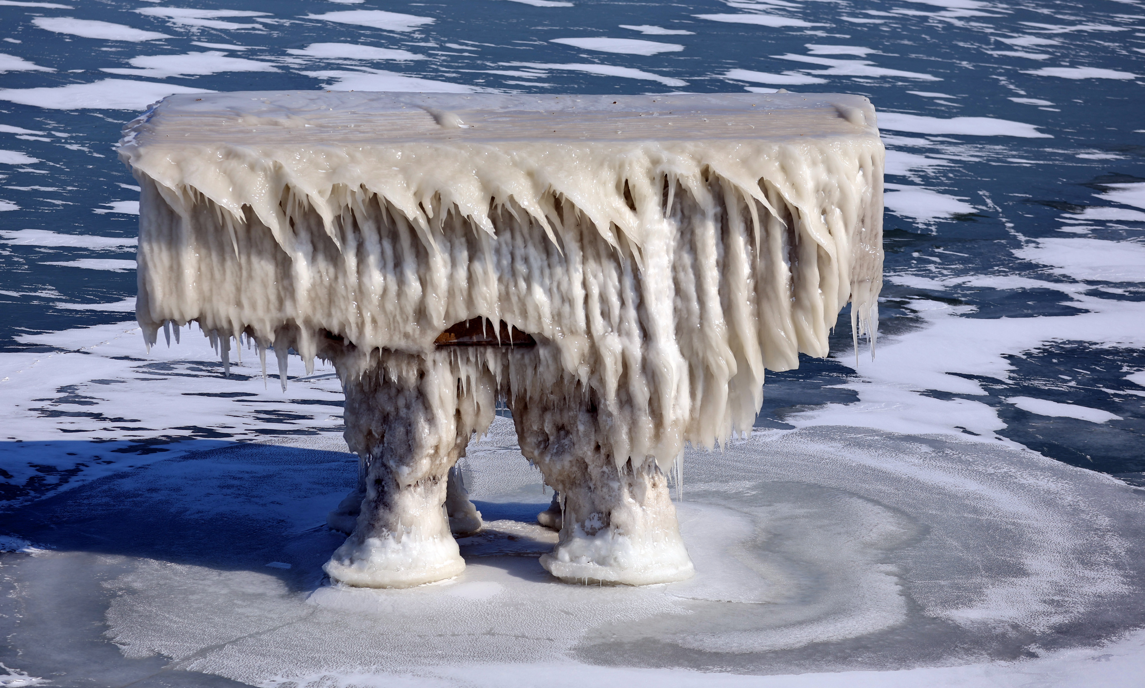 Winter ice formations along the shore of Lake Erie