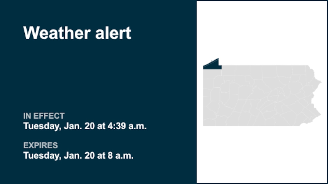 Weather alert active for Northern Erie and Southern Erie until Tuesday morning